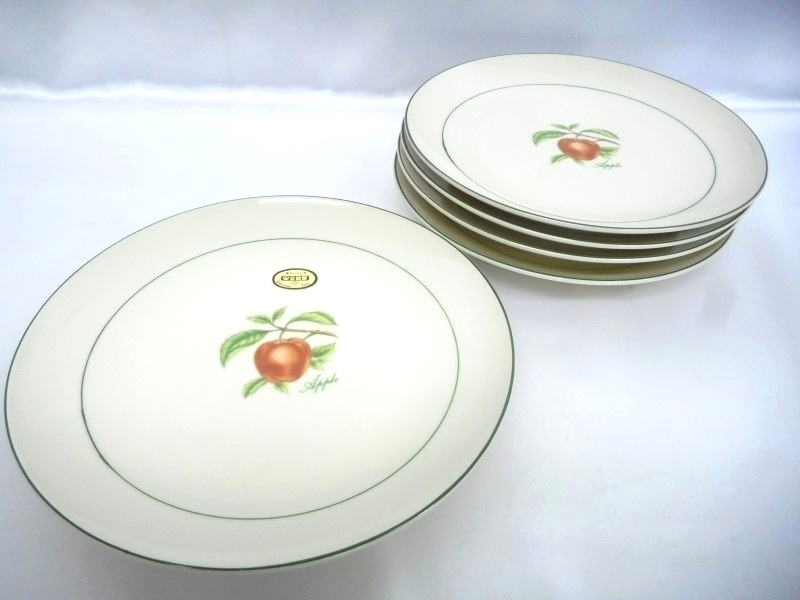 マルミ陶器 marumi 中皿 プレート皿 ２１．５ｃｍ リンゴ柄 ５枚セット