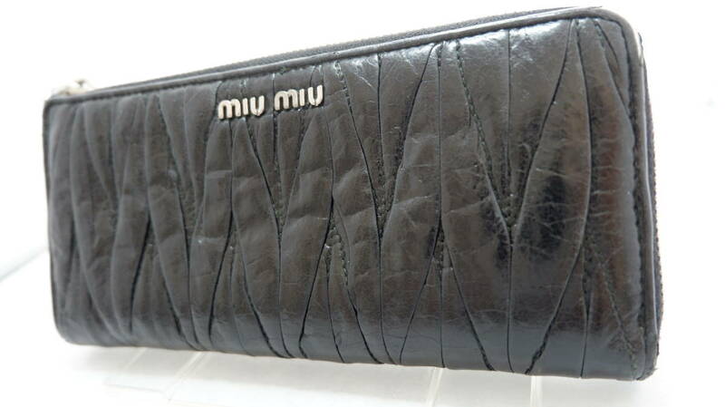 ◎税込特価◎ミュウミュウmiu miu/L字ファスナー長財布ウォレット黒系◎現状★Used