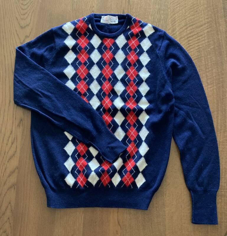 ◆英国製◆上質ウールセーター◆アーガイル柄 白×赤×紺◆