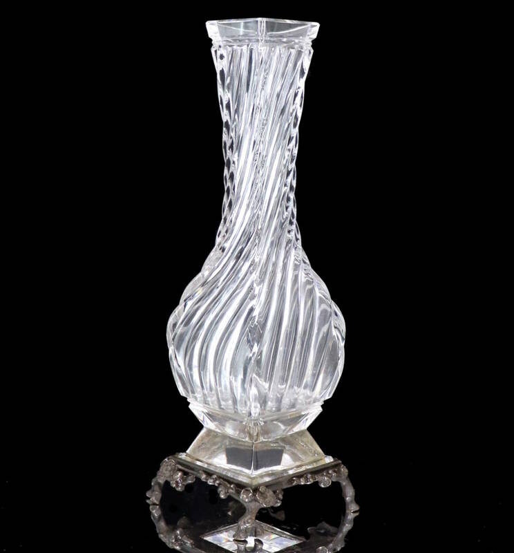 オールド・バカラ (BACCARAT) 1880年頃 バンブー ブロンズ装飾 大型花瓶 31.5cm 梅 アンティーク 花器 壺 アートピース レア ディアマン