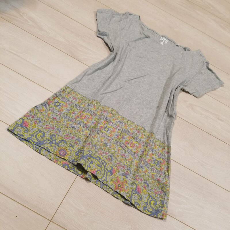 M454 UNIQLO UT Dalorome FRANCE コラボ 柄 Tシャツ M カットソー チュニック 綿100% コットン グラフィック グレー系 エスニック風 