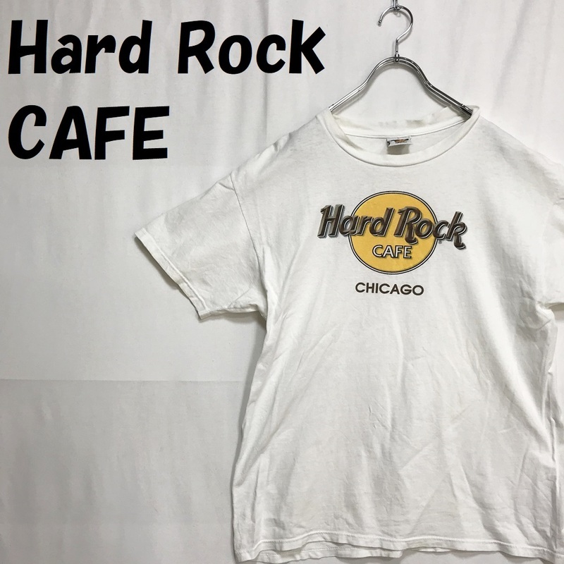 【人気】Hard Rock CAFE/ハードロックカフェ CHICAGO ビッグロゴ 半袖Tシャツ USA製 コットン100％ ホワイト サイズL/S1873