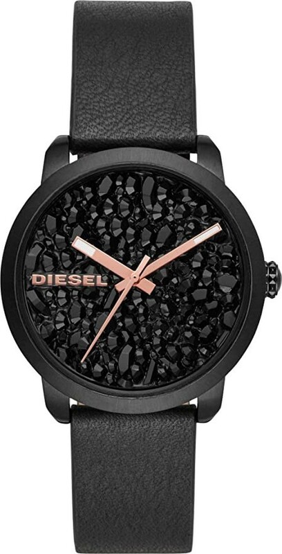 DIESEL ディーゼル FLARE ROCKS DZ5598 ストーン ローズゴールド ブラックレザー アナログ レディース 腕時計 dz5598∵