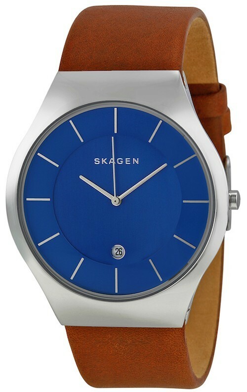 SKAGEN スカーゲン skw6160 Grenen SKW6160 シルバーブルーダイアル ブラウンレザー クウォーツ メンズ 腕時計