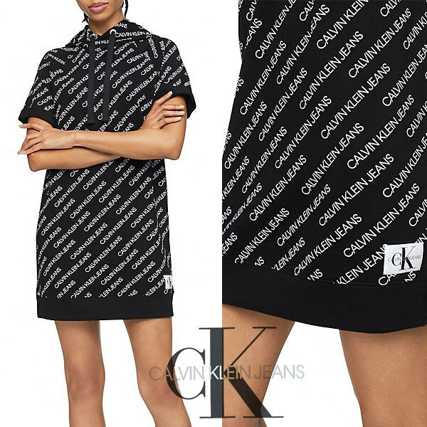 Calvin Klein■新品　ロゴジャージー半袖パーカーミニワンピース　　ブラック　黒　カルバンクライン　Mサイズ