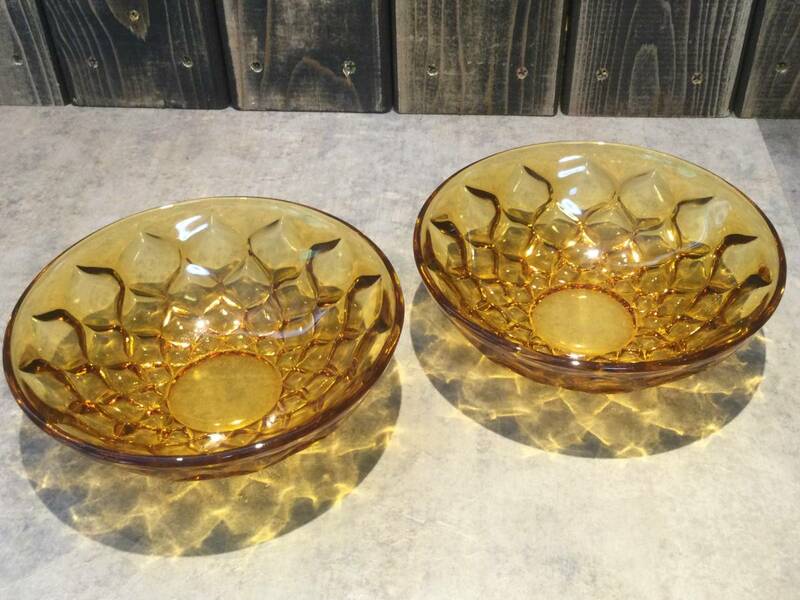 昭和レトロ　ガラス　アンバーガラス　サラダプレート　2枚　琥珀色　　アンティーク