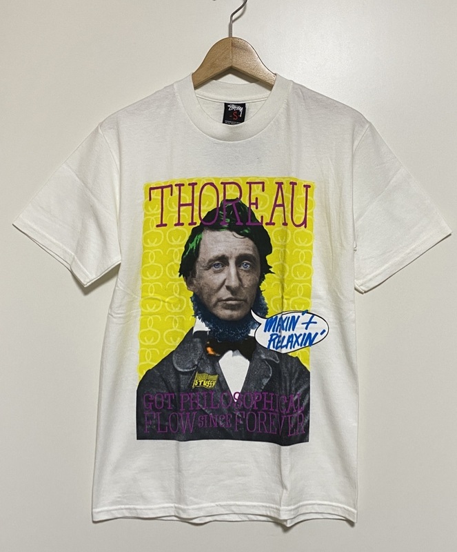 希少 廃盤☆STUSSY ステューシー Thoreau ソロー Great Minds 半袖Tシャツ S 白 ホワイト フォトプリント 