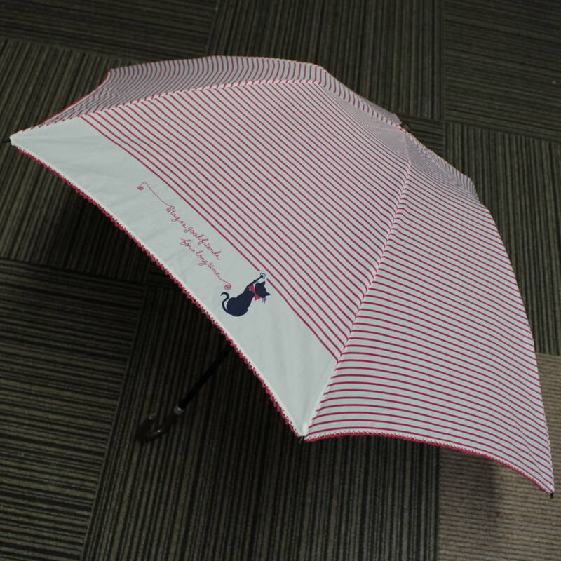 a05741傘 雨傘 折り畳み 折りたたみ傘 ウォーターフロント　Waterfront 猫 ボーダー【USED】