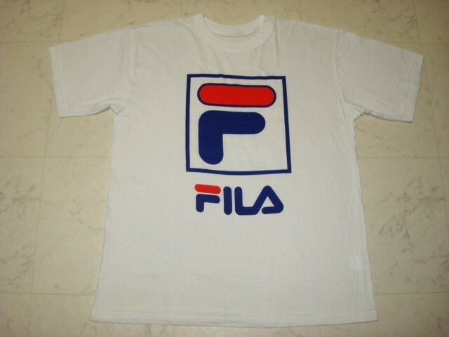 ● FILA フィラ U.S.A アメリカ 米国 ヴィンテージ メンズ 大きいロゴ 半袖 Tシャツ トップス ホワイト 白 Lサイズ XL コットン 綿100%