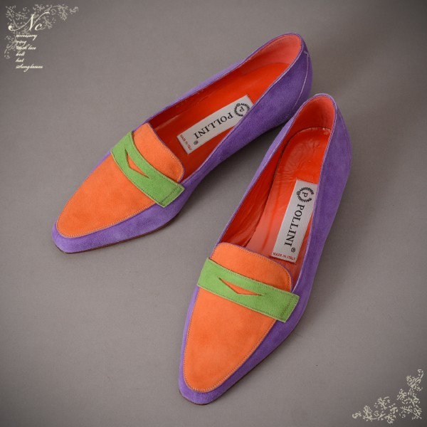 値下!新品未使用*Pollini/ポリーニ/36.5/23.5cm相当/イタリア製スエードローファーシューズ/カラフル/コインローファー/ファッショナブル
