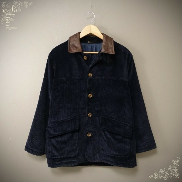 値下!USED*sartoria del giaccone/サルトリアデルジャッコーネ/TOMORROWLAND/44/M～L/イタリア製レザー襟コーデュロイジャケット/ネイビー