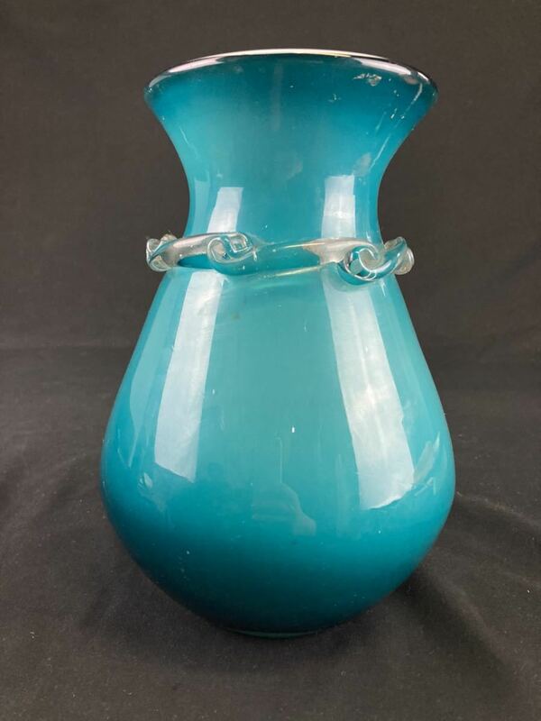 【A1054】花瓶 アクアブルー ガラス製 アンティーク ブルー インテリア雑貨