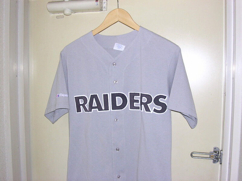 80s 90s USA製 Majestic NFL Los Angeles Raiders ベースボールシャツ M グレー vintage old レイダース Oakland Raiders