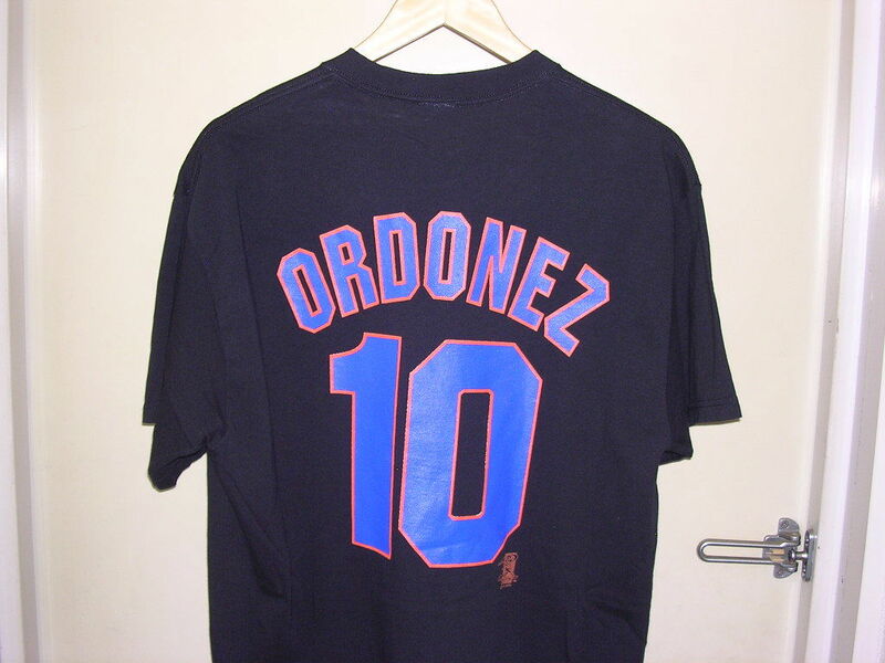 美品 90s USA製 Majestic MLB New York Mets #10 ORDONEZ Tシャツ L 黒 vintage old メッツ ナンバリング