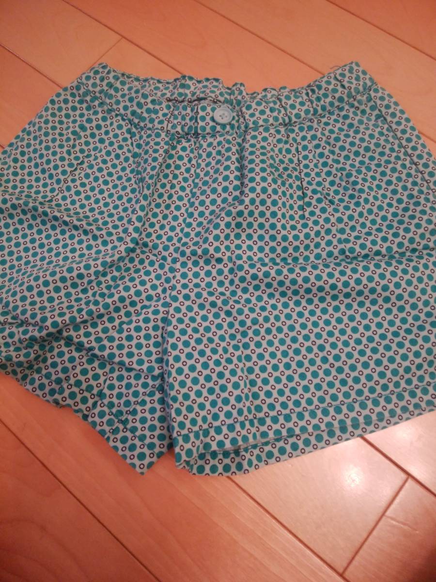 【超美品　希少品】ＵＮＩＱＬＯ　ユニクロ　キュロットパンツ　サイズ１１０　濃淡水玉模様　ターコイズブルー　大型店舗のみ取扱い
