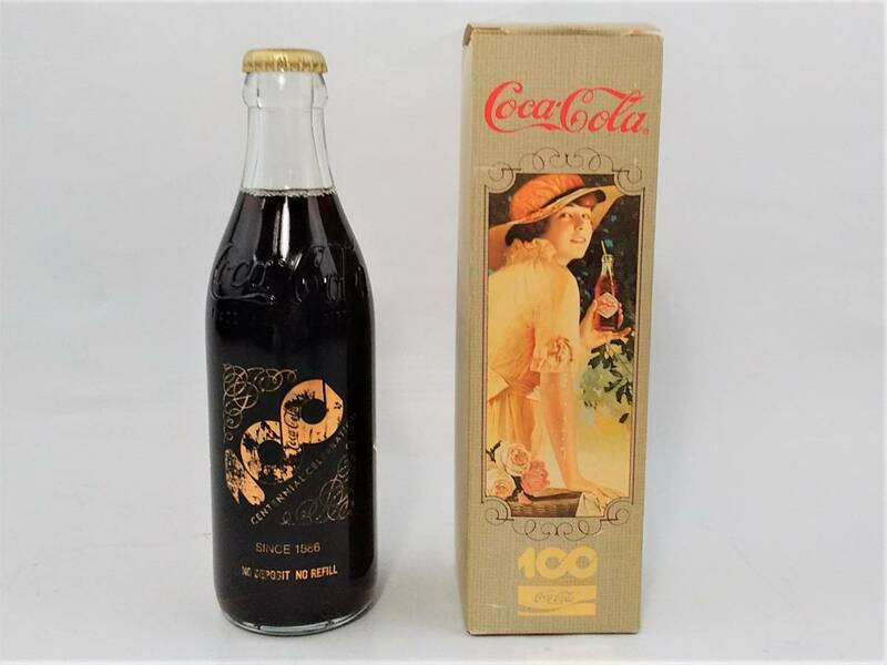 Y/　Coca-Cola　コカ・コーラ　愛されてさわやか　100年　未開栓　瓶　300ml　レトロ　箱付き　0619-10