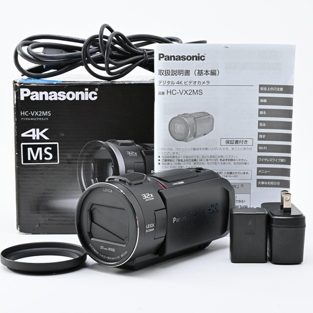 ＜美品＞ Panasonic HC-VX2MS-K｜64GB内蔵メモリ×4K撮影｜光学24倍ズーム×5軸ハイブリッド手ブレ補正｜高性能ビデオカメラ｜ブラック