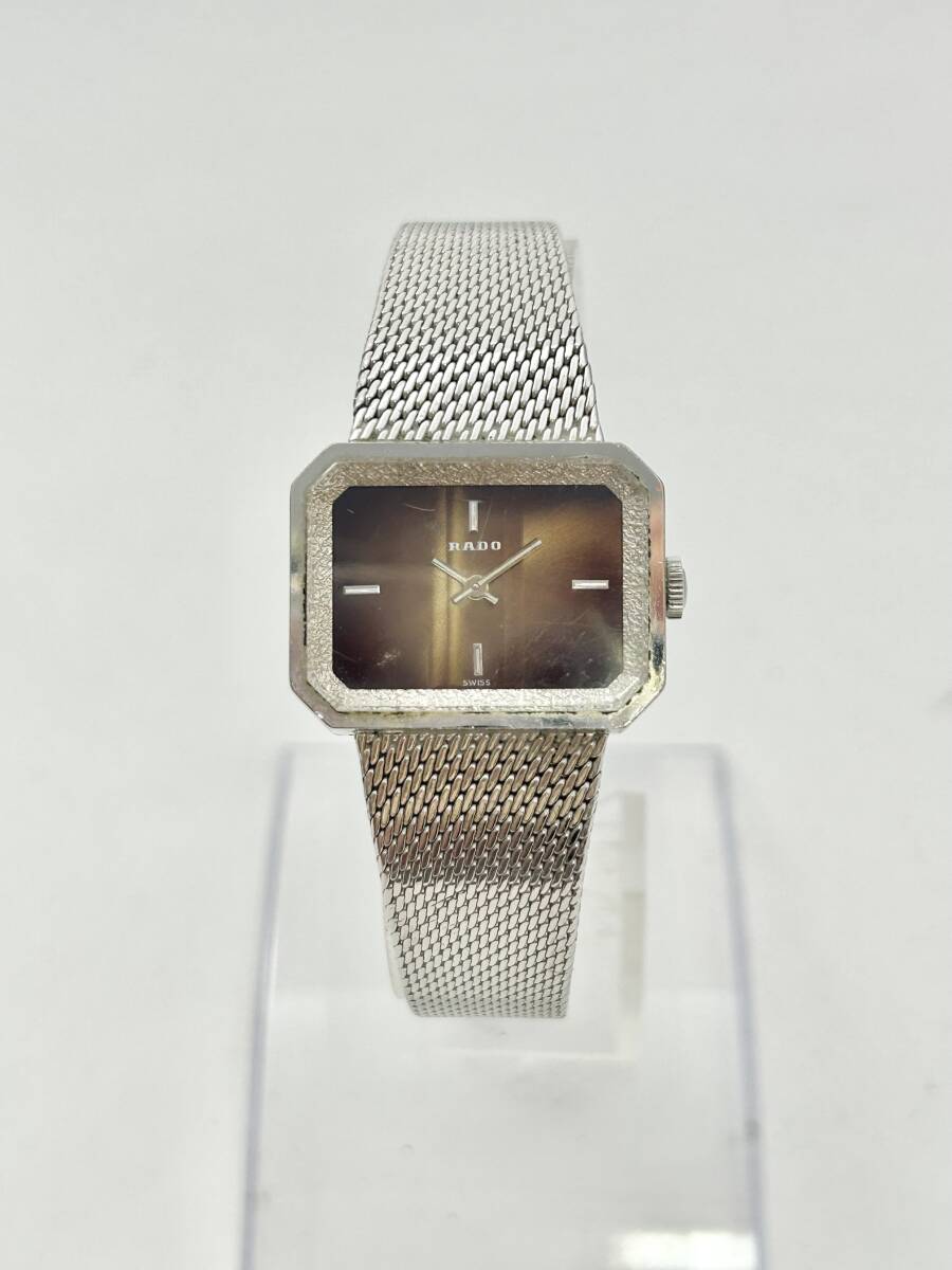 ML1020【RUP】★1円～★ 稼働品 RADO ラドー 332.7921.2 ブラウン スクエア シルバー文字盤 2針 レディース 腕時計 手巻き メッシュベルト