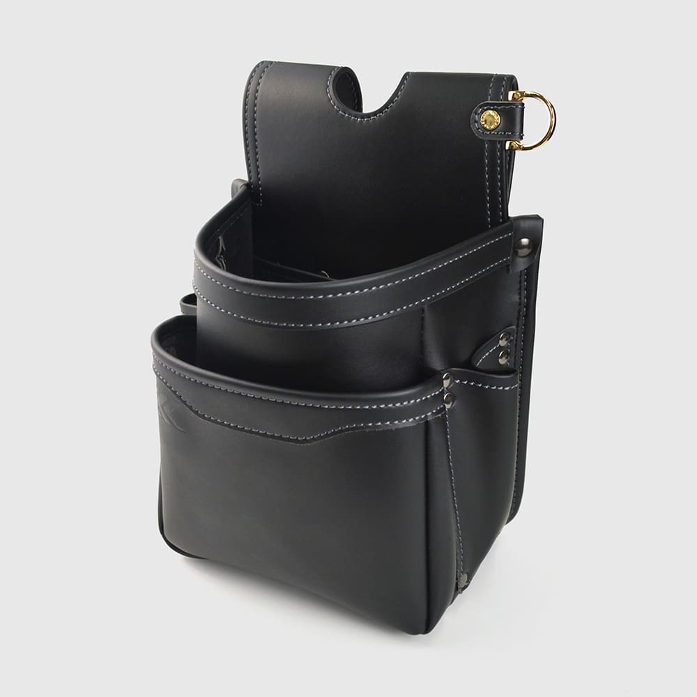 新品・未使用　腰袋 2段 AB-22BG Light PU Leatherシリーズ（黒金）（KUROKIN） FUJIYA（フジ矢）◇送料無料◇