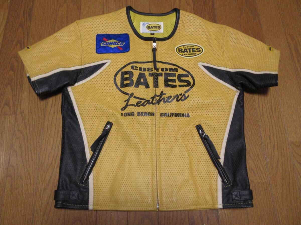 266-154/良品/BATES/ベイツ/パンチングレザー/半袖レザージャケット/XL/イエロー