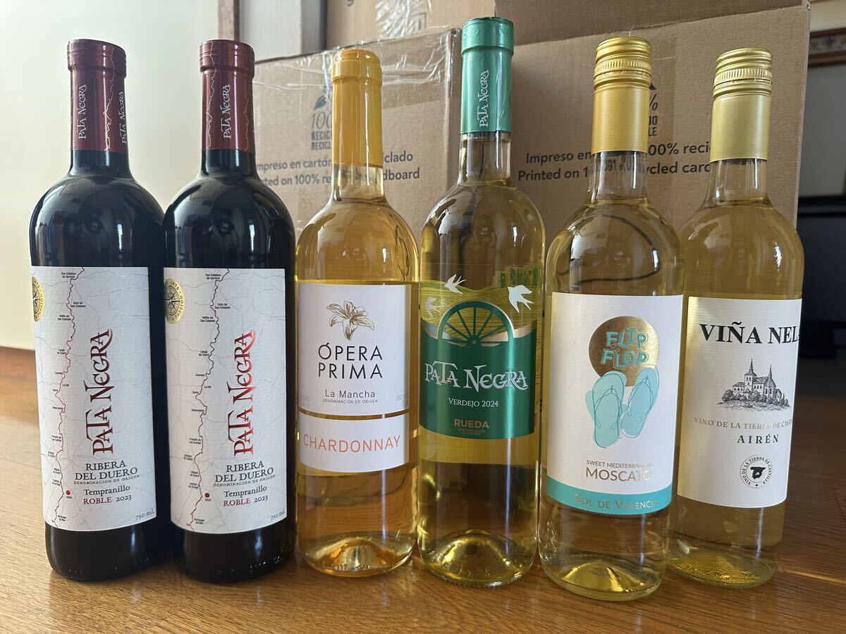 赤ワイン　2本　白ワイン　4本　合計6本　飲み比べ　セット　スペインワイン　未開封　新品