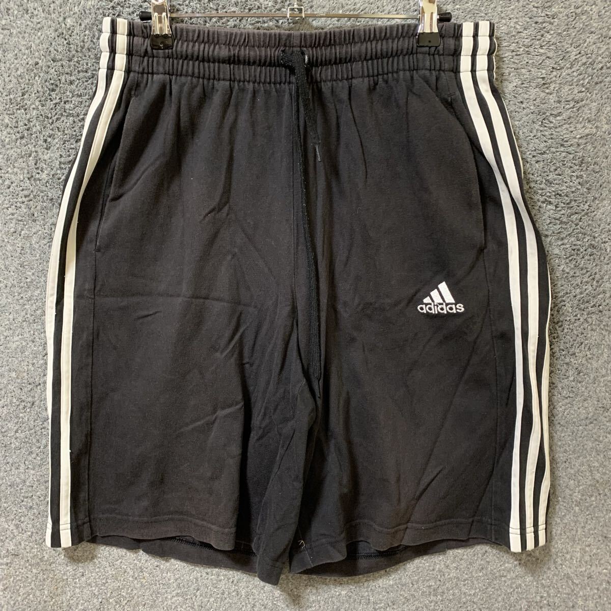【H黄】ＡＤＩＤＡＳ アディダス ハーフパンツ ショートパンツ ジャージ サイズＬ ブラック ３ストライプ メンズ ボトムス 最落なし