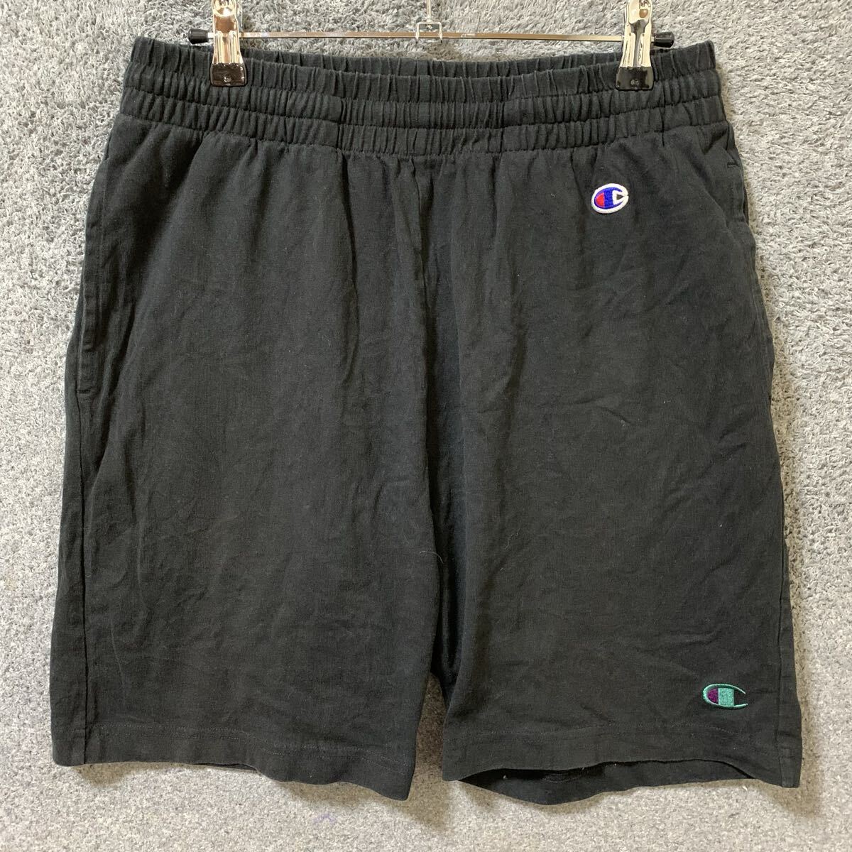 【G黄】ＣＨＡＭＰＩＯＮ チャンピオン ショートパンツ サイズＭ ブラック スウェットパンツ ボトムス メンズ ロゴ刺繍 最落なし