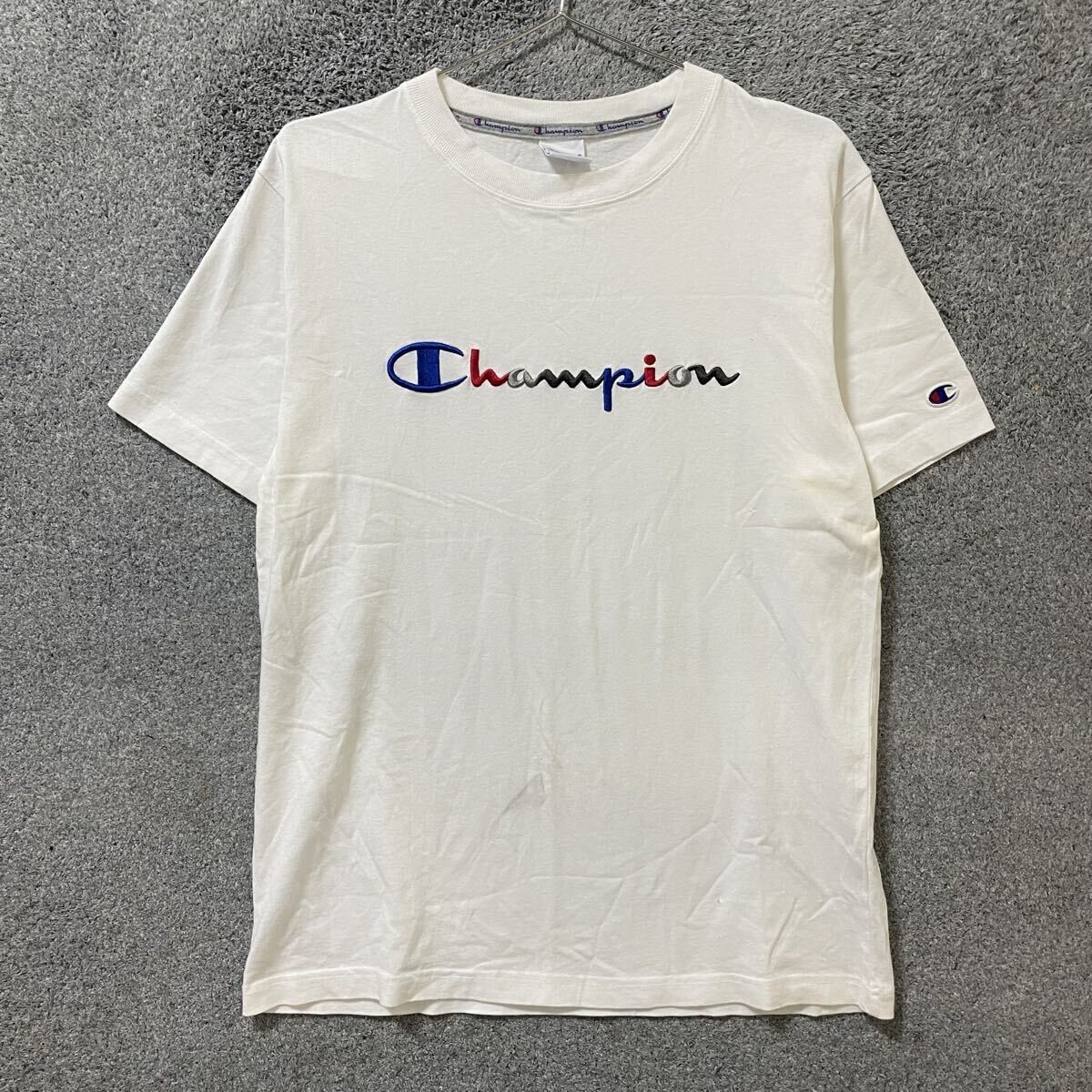 【K青】Champion チャンピオン 半袖Tシャツ カットソー サイズL ホワイト 白 ロゴ刺繍 クルーネック シンプル メンズ トップス 最落なし