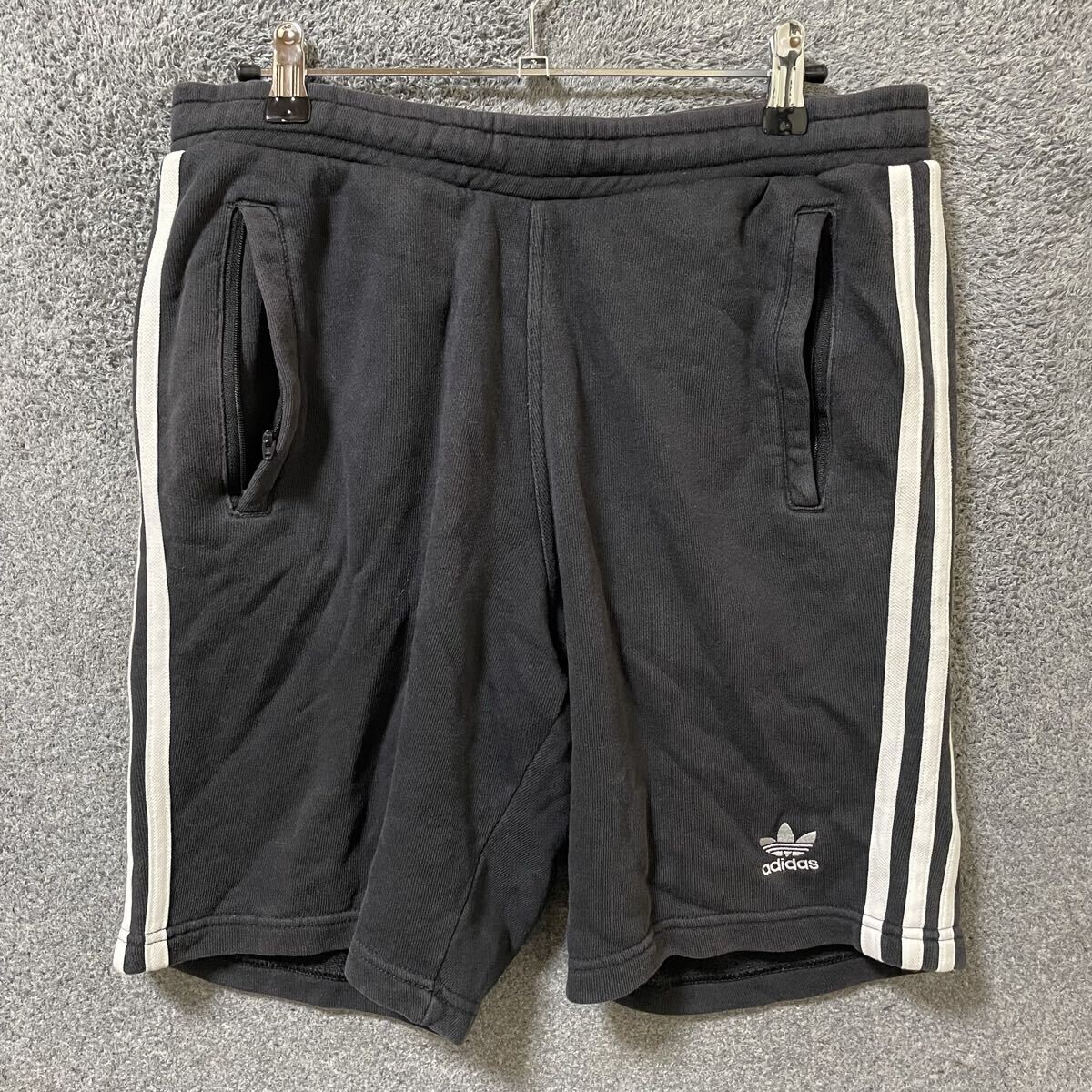 【Gオ】adidas アディダス ショートパンツ ハーフパンツ メンズ サイズO ブラック トレフォイル スウェット スポーツ ボトムス 最落なし