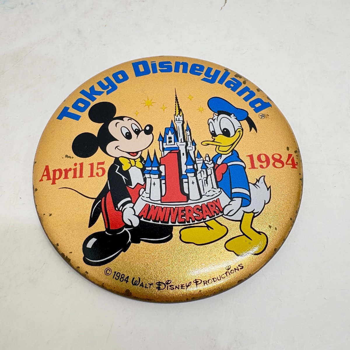 ◆◇[9] 東京ディズニーランド 1周年記念 缶バッジ 1984年 ミッキー ドナルド 昭和レトロ 当時物 08/070809m◇◆