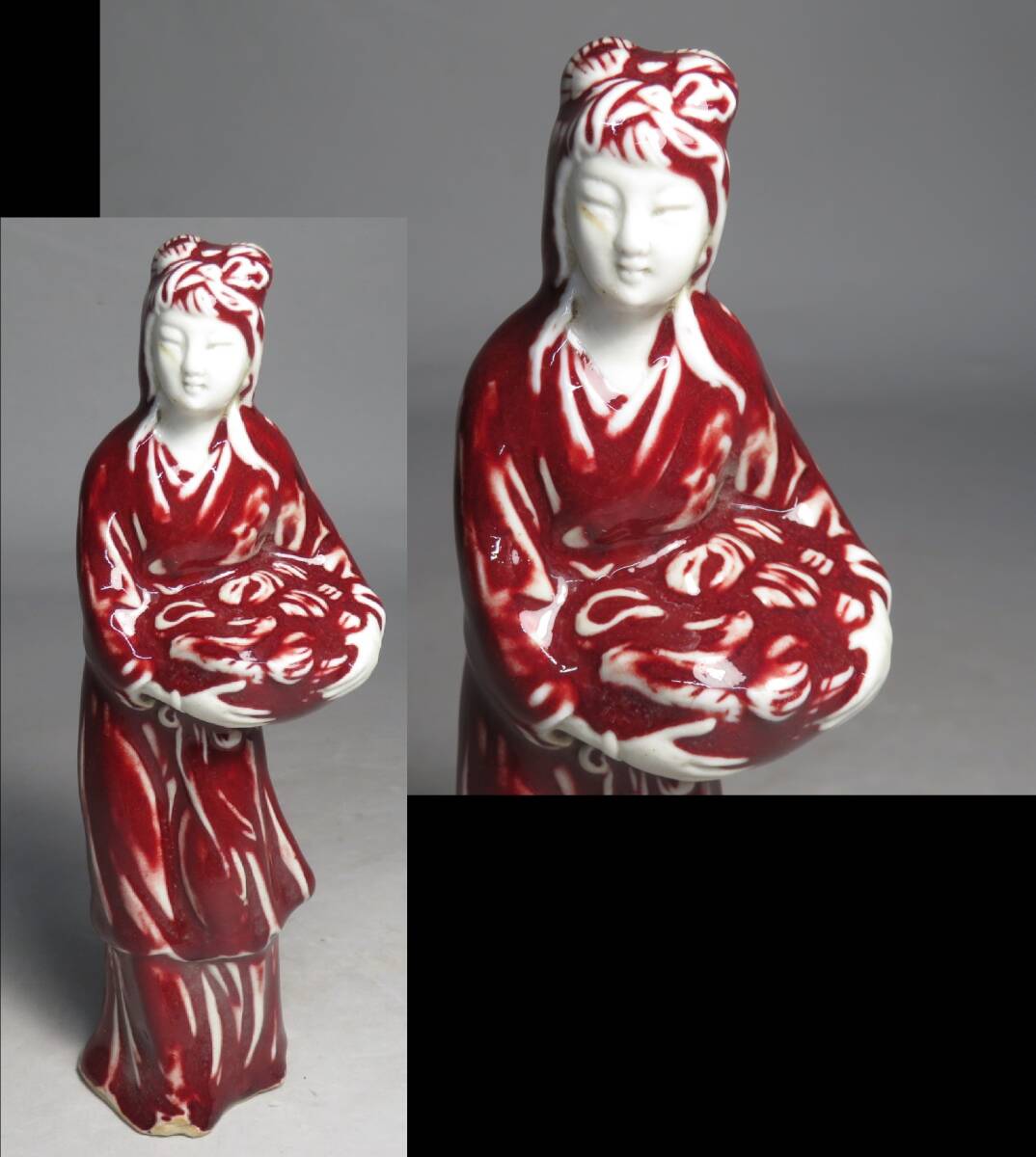 【東】清時代　紅釉仕女像　立像　中国美術/古美術・骨董品 lot:73139