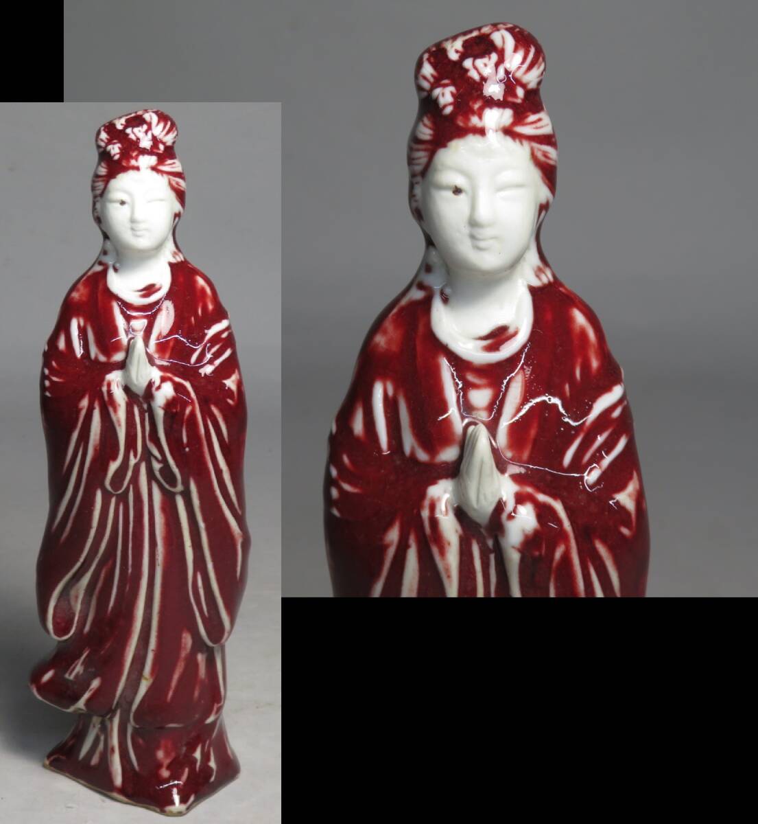 【東】清時代　紅釉観音菩薩立像　仏像　中国美術/古美術・骨董品 lot:73138