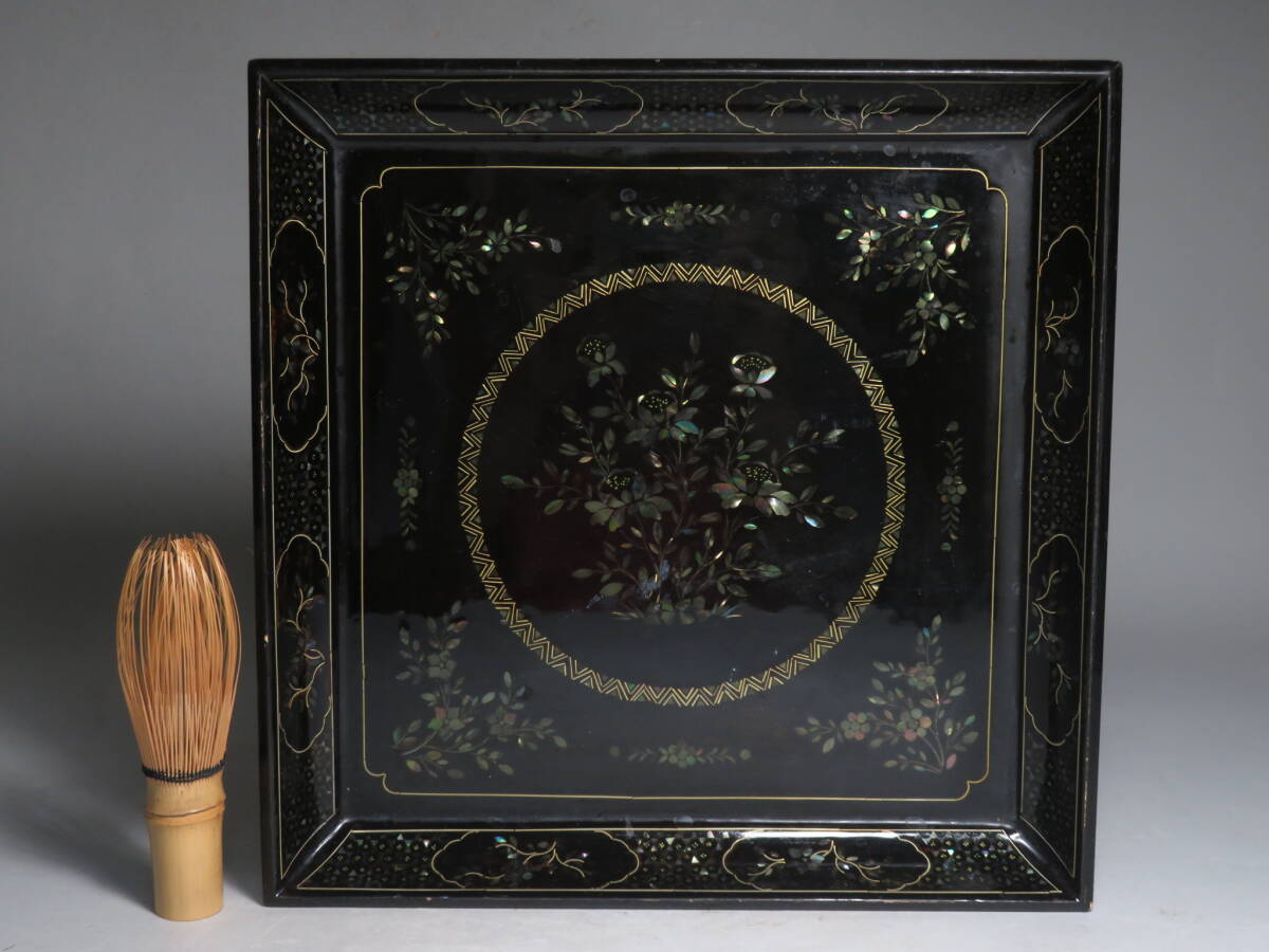 【東】 清時代　象嵌四方盆　螺鈿細工　漆芸　中国美術/古美術・骨董品　lot:73114