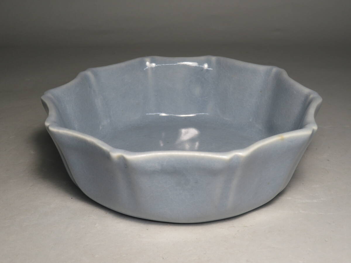 【東】宋時代　天藍釉 葵口筆洗　中国美術/古美術・骨董品　lot:73125