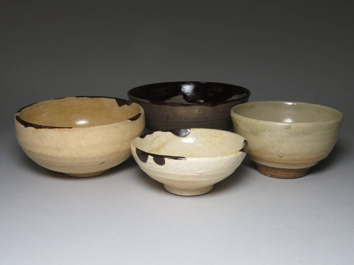 「コレクター所蔵品」明治期◆萩焼茶碗 釉薬茶碗 4客◆茶道具　御茶碗 lot:73103