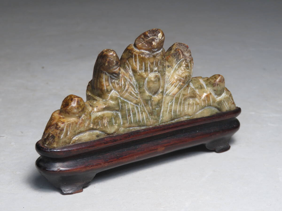 【東】清時代　石製　筆置き　山形筆架　中国古玩　中国美術/骨董品　lot:73137