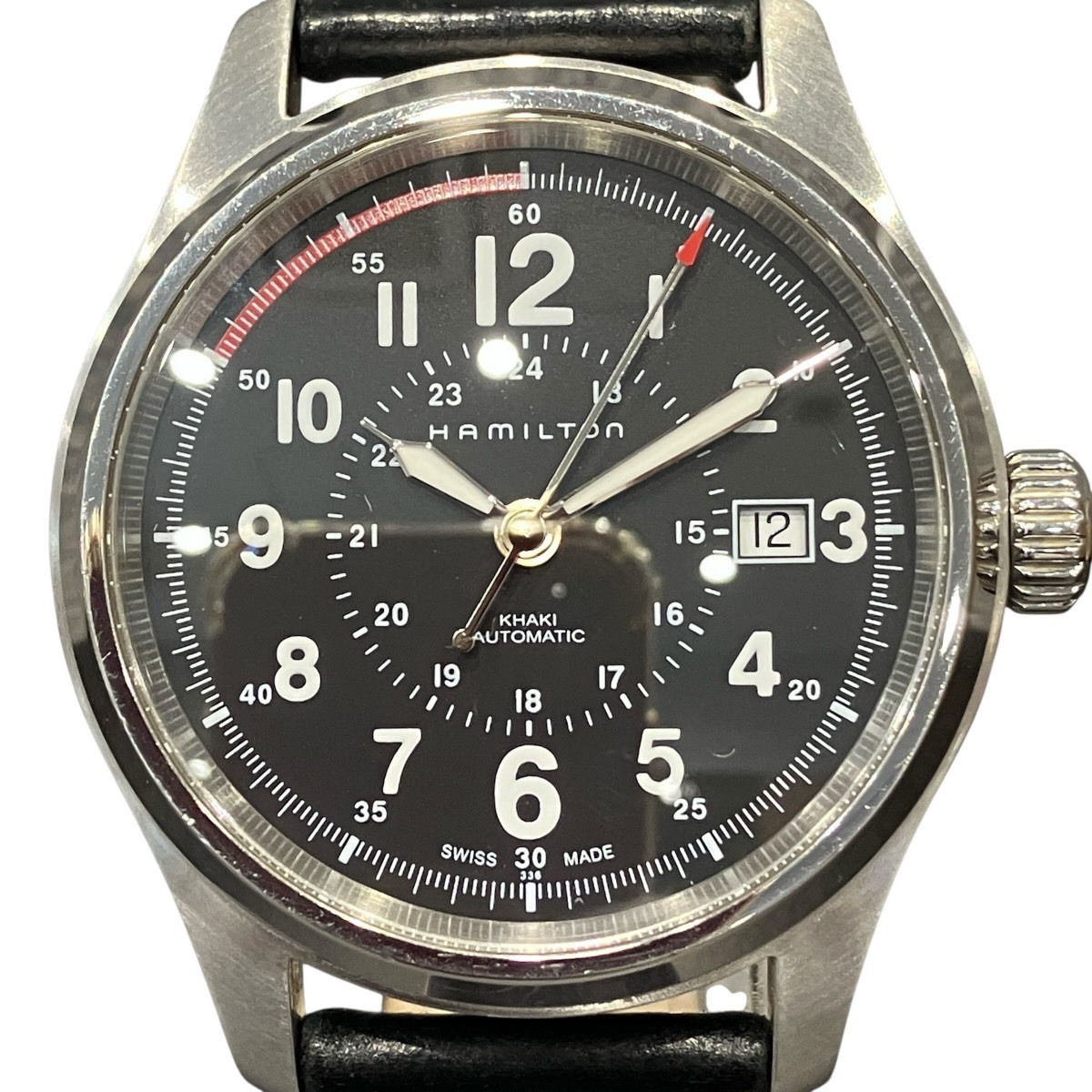 ハミルトン HAMILTON 腕時計 カーキ 総重量約75.8g SS 本革 自動巻き ブラック文字盤 H705950 中古☆0312