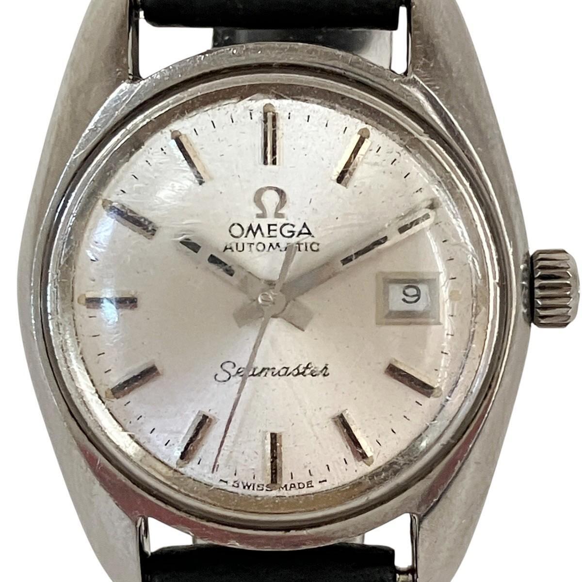 オメガ OMEGA シーマスター 腕時計 総重量約24.0g SS 本革 自動巻き シルバー文字盤 566.26 中古☆0327