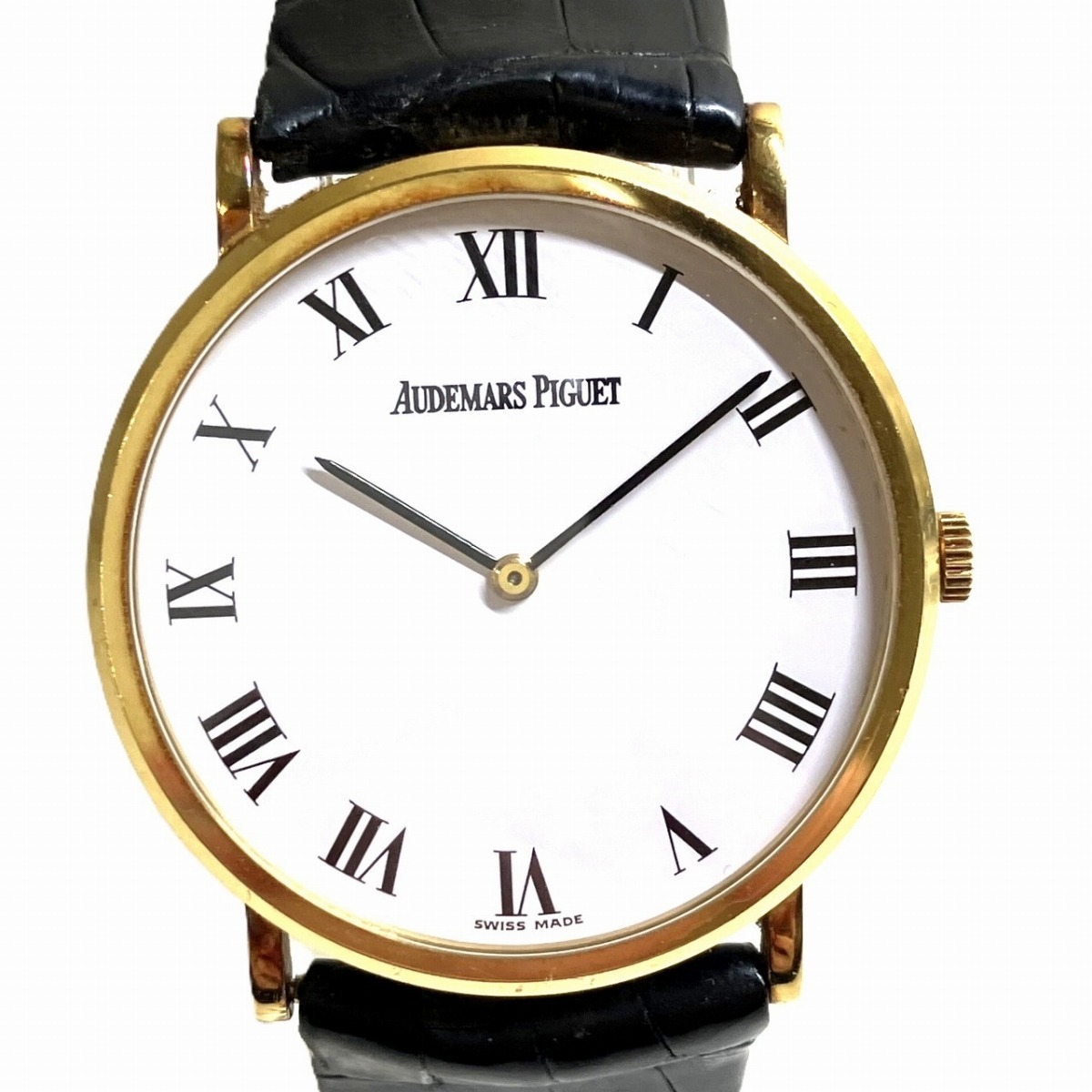 オーデマ・ピゲ AUDEMARS PIGUET エクストラフラット 腕時計 総重量約36g K18 本革 手巻き ホワイト文字盤 中古☆0323