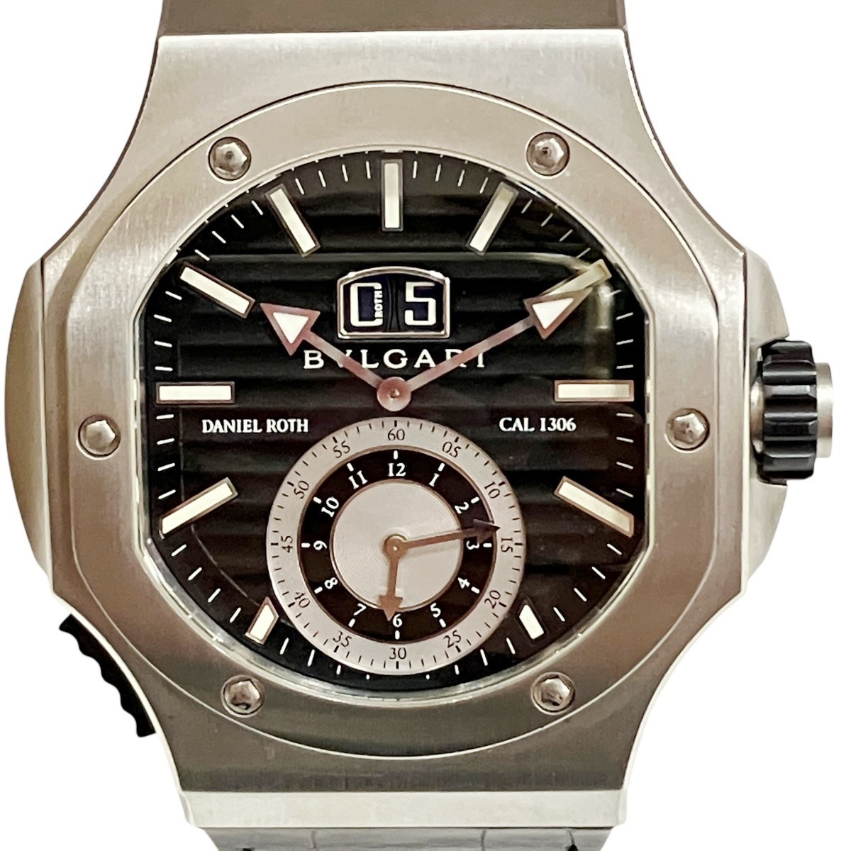 ブルガリ BVLGARI ダニエルロート クロノスプリント 腕時計 総重量約147.3g SS 本革 クオーツ ブラック文字盤 BRE56BSLDCHS 中古☆0203