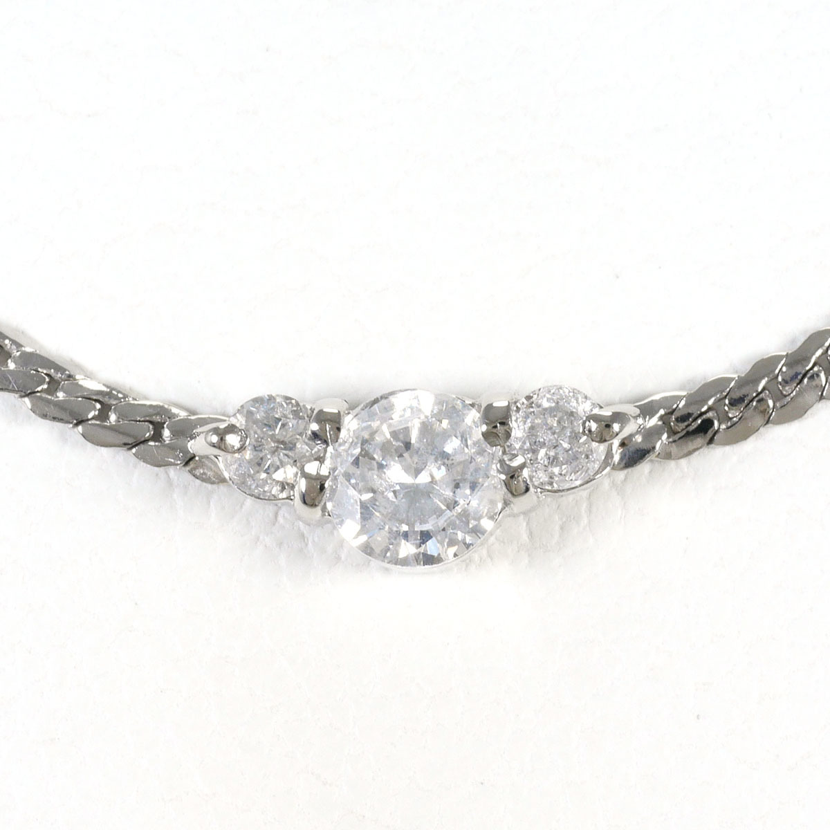 PT850/プラチナ ネックレス ダイヤ 0.20 総重量約3.1g 約40cm ジュエリー 中古 美品 送料無料☆0315