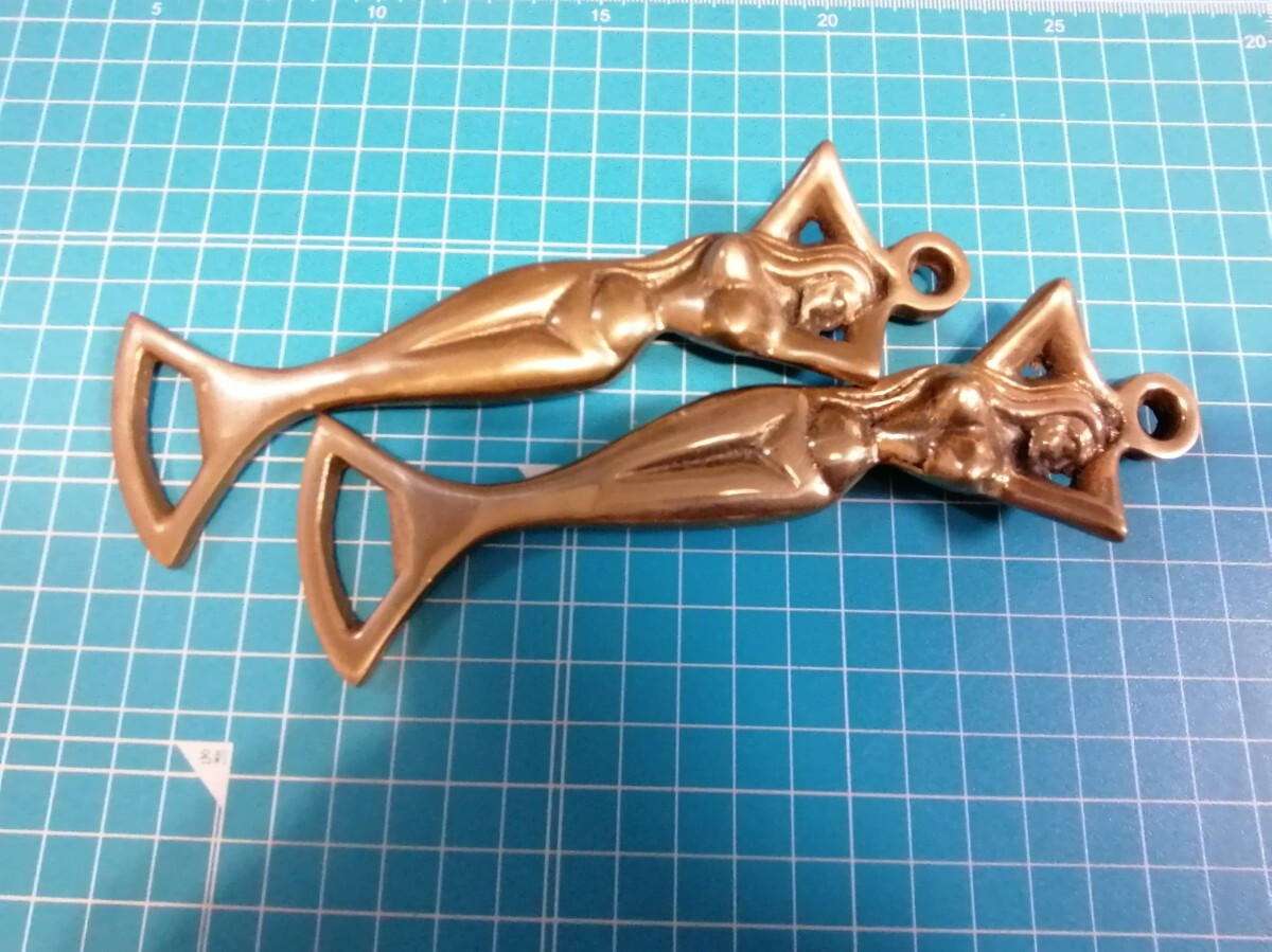 2個セット美人魚 栓抜き重い 真鍮 材質希少品