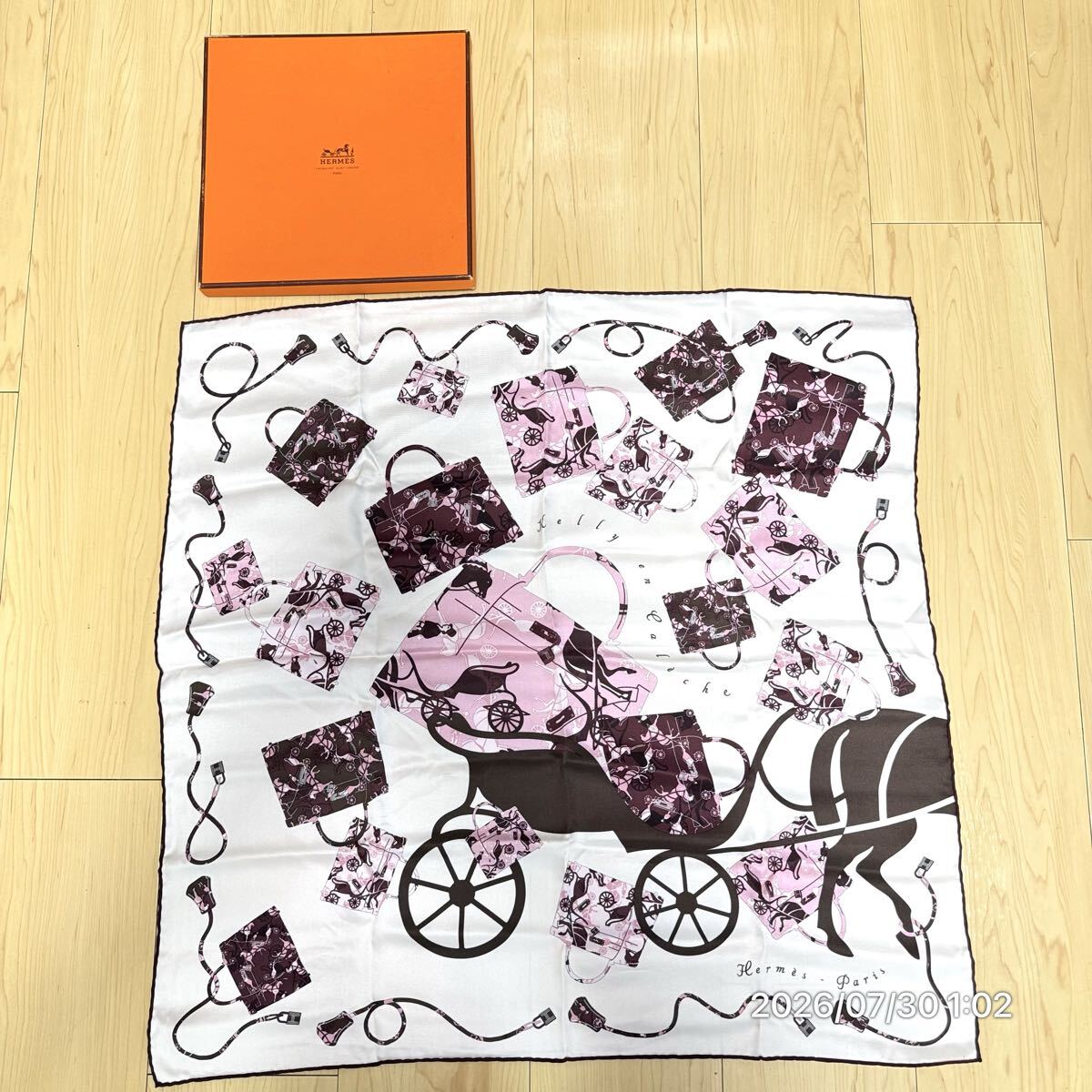 極美品 HERMES エルメス カレ70 Kelly en Caleche ケリーの馬車 SILK シルクスカーフ 箱あり