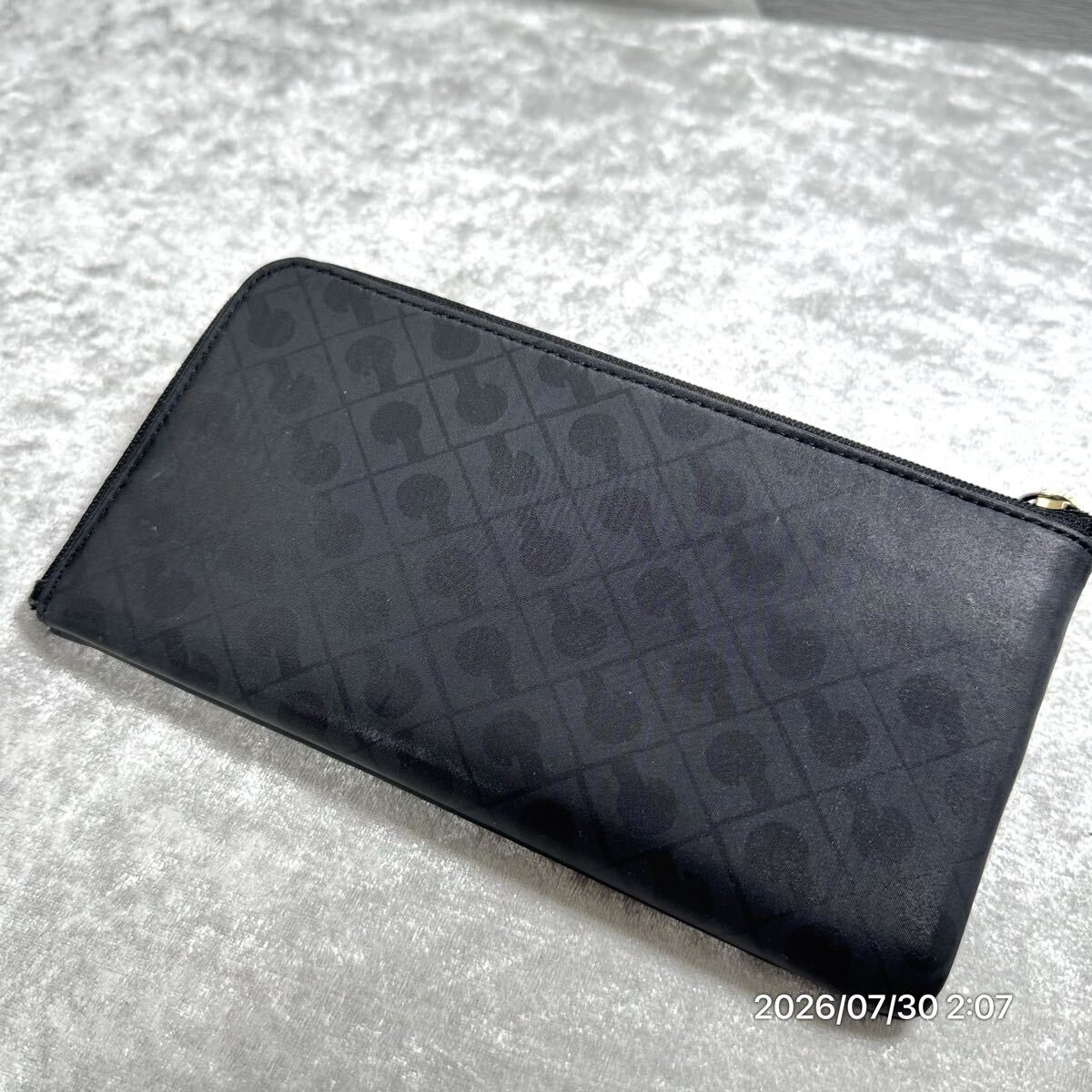 美品 GHERARDINI ゲラルディーニ L字ファスナー ラウンドファスナー 総柄 長財布 ウォレット ブラック