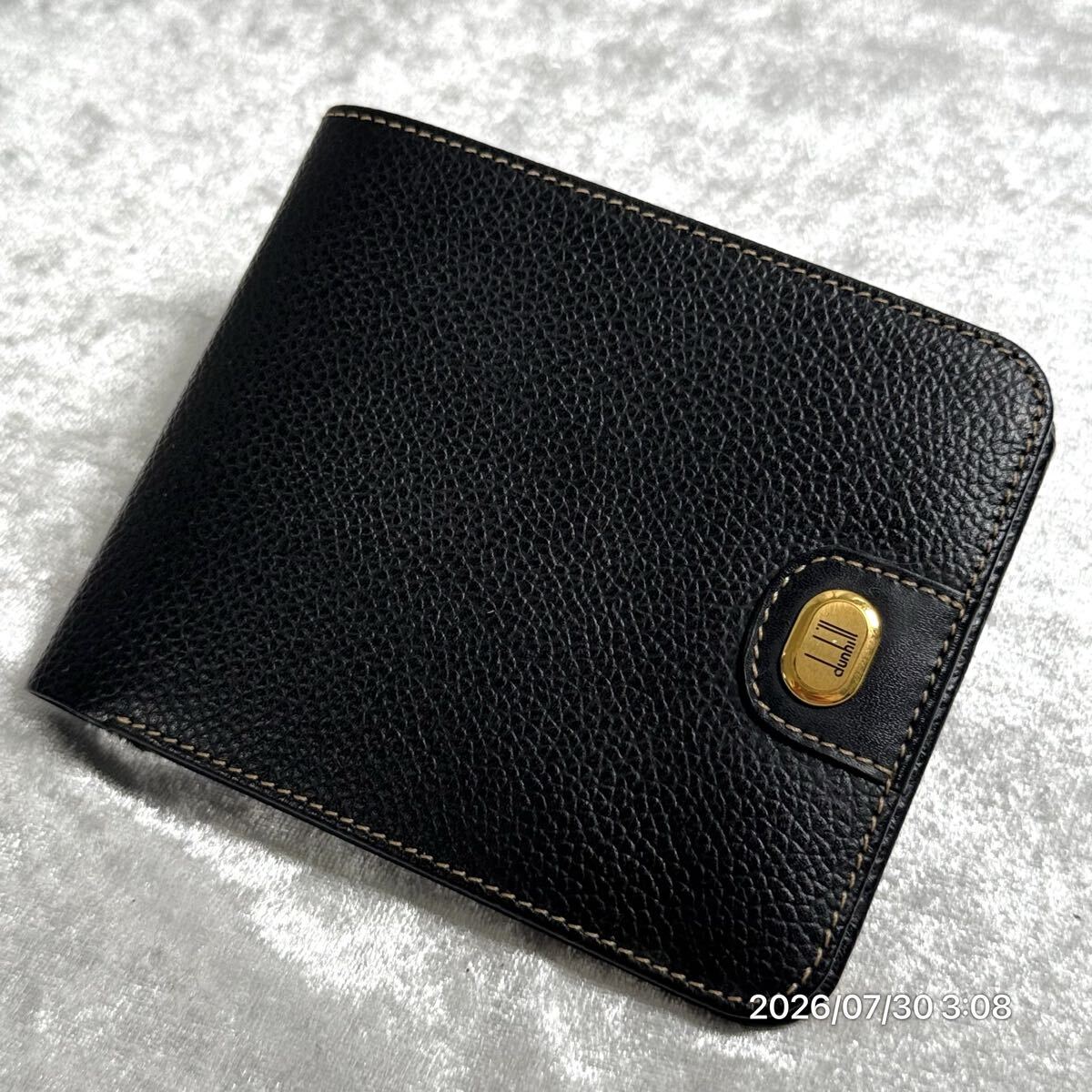恐らく未使用 dunhill ダンヒル レザー 本革 折り畳み財布 二つ折り ウォレット カードケース ブラックカラー