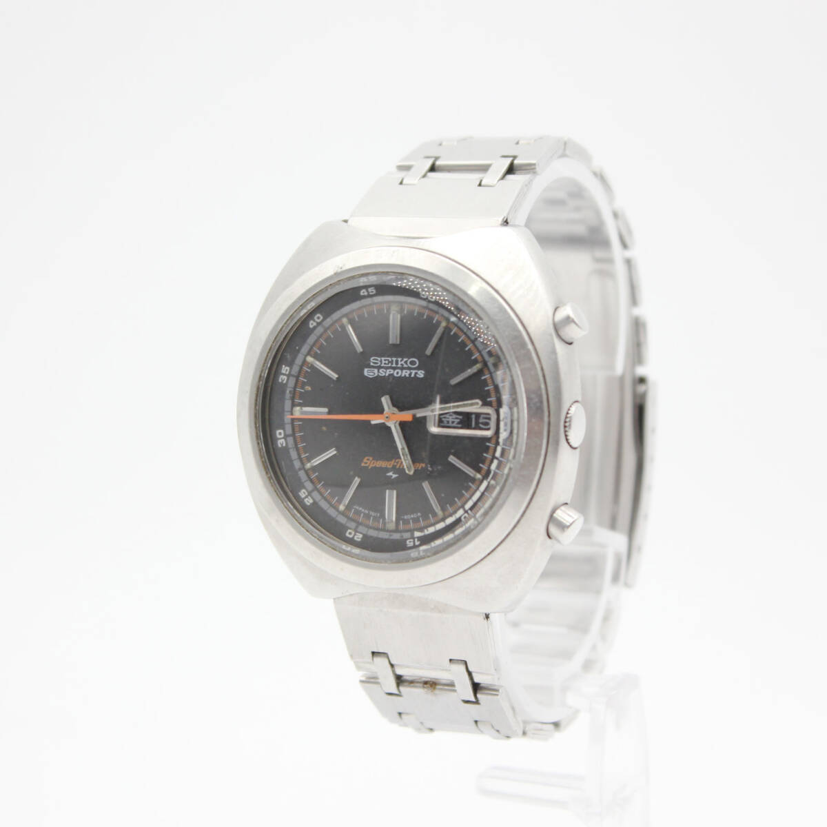 W260710-18 SEIKO 5SPORTS セイコー ファイブスポーツ 7017-6040 メンズ腕時計 自動巻き デイデイト 稼働 シルバー 文字盤ブラック 3針