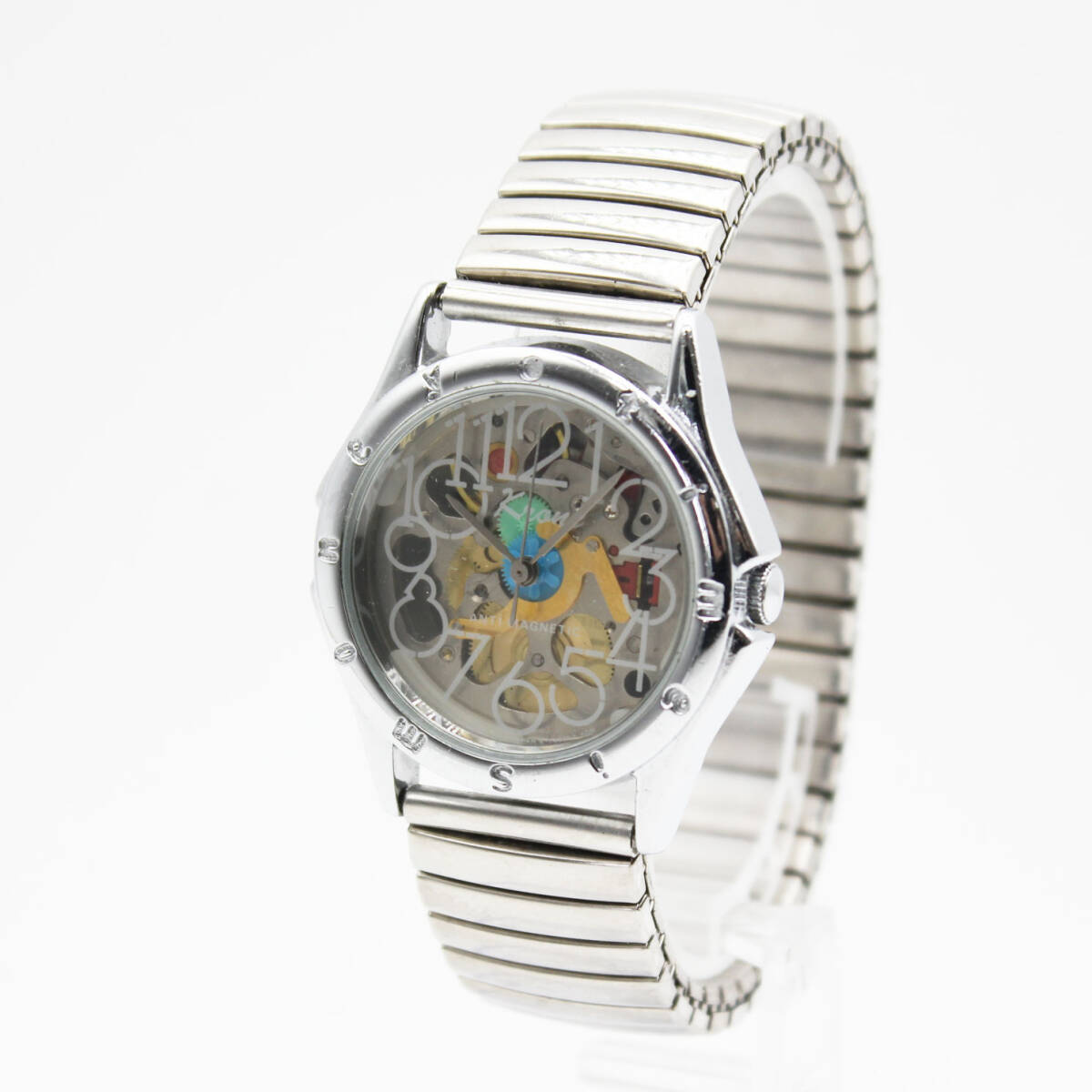 W260717-34 CITIZEN Q&Q Krone シチズン キューアンドキュー クローネ メンズ腕時計 クォーツ 不動 文字盤スケルトン 3針 蛇腹 ジャバラ