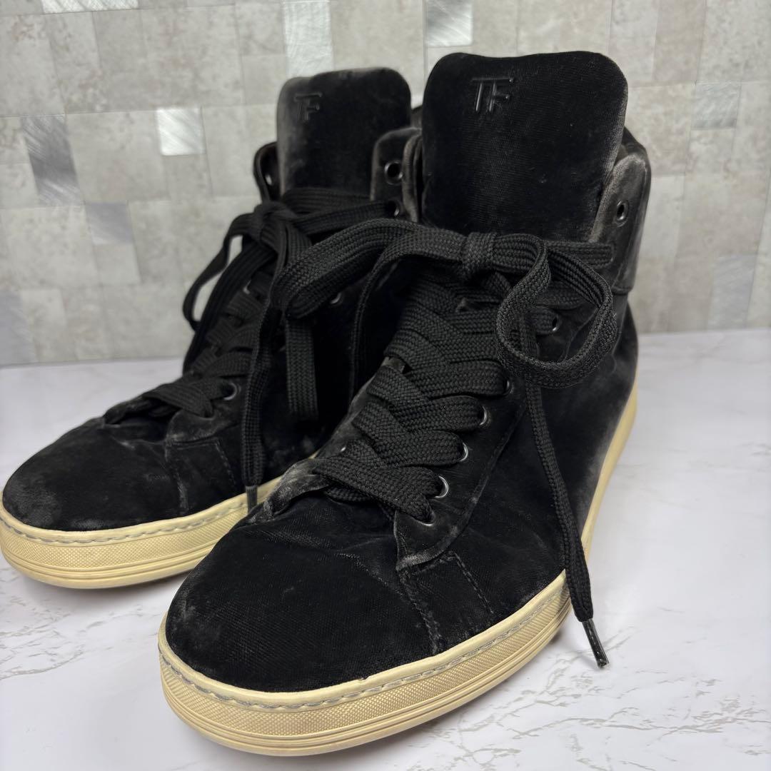 極美品 TOM FORD トムフォード ベルベット ハイカット スニーカー 9 27~27.5cm スエード ブーツ レザー メンズ 財布 バッグ ベルト