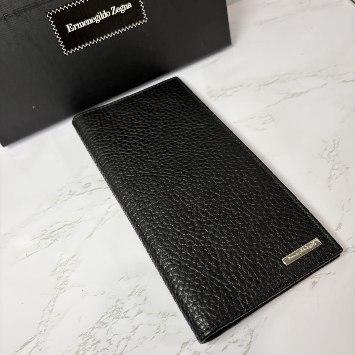 新品 Ermenegildo Zegna エルメネジルドゼニア シボレザー 長財布 イタリア製 レザー 札入れ ブラック スーツ ジャケット