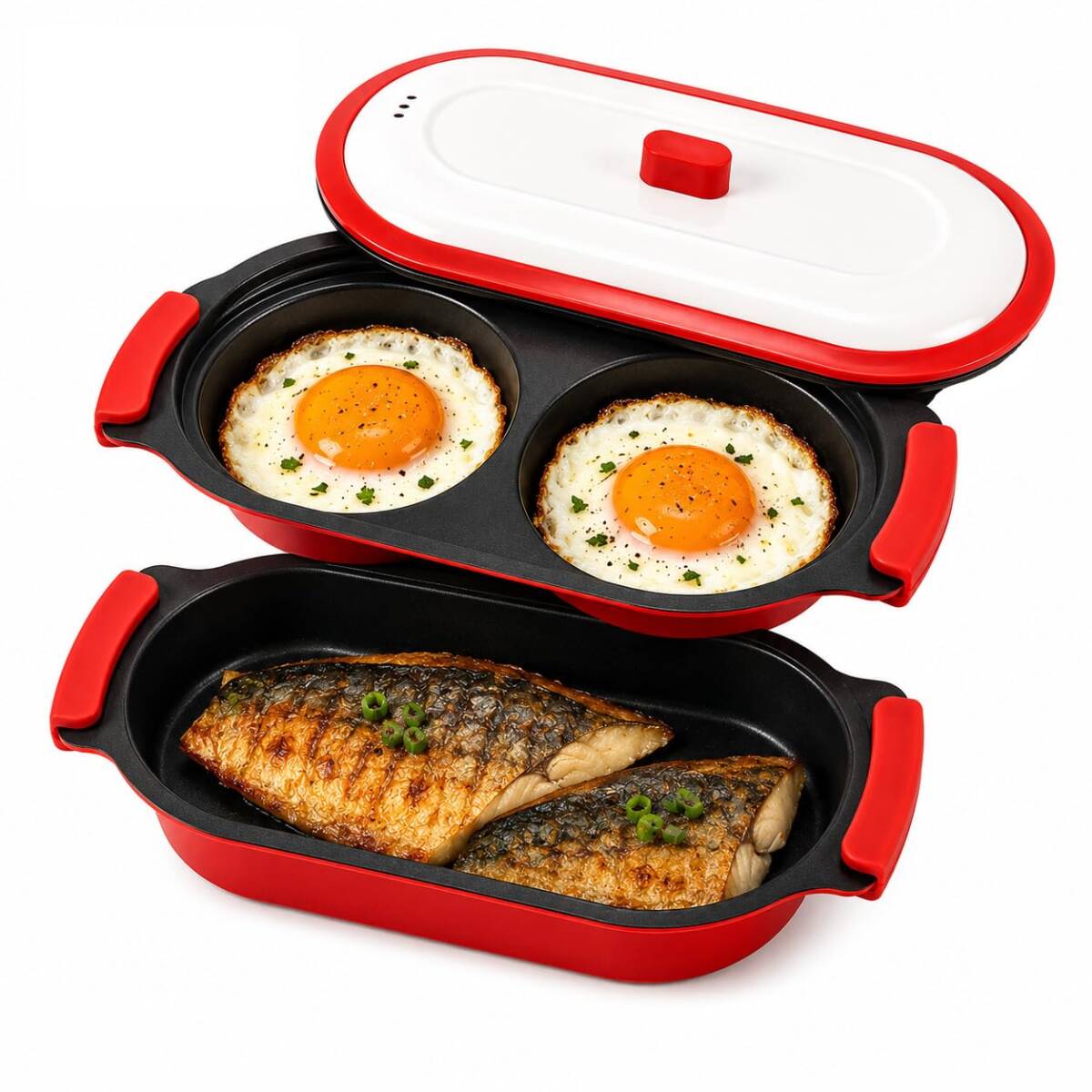 AHJ 電子レンジ調理器 2プレートセット レンジグリル 魚焼き器 エッグクッカー 目玉焼きメーカー グリルパン 焼き魚プレート 